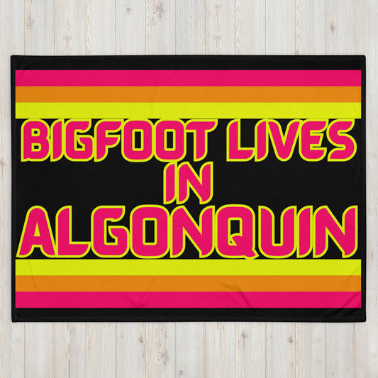 Algonquin - Bigfoot Lives In Algonquin - Stripes - Campfire Blanket - Throw Blanket