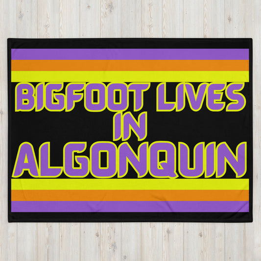 Algonquin - Bigfoot Lives In Algonquin - Stripes - Campfire Blanket - Throw Blanket