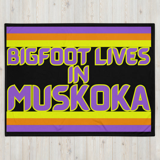 Muskoka - Bigfoot Lives In Muskoka - Stripes - Campfire Blanket - Throw Blanket