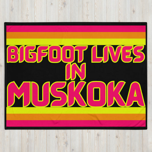 Muskoka - Bigfoot Lives In Muskoka - Stripes - Campfire Blanket - Throw Blanket