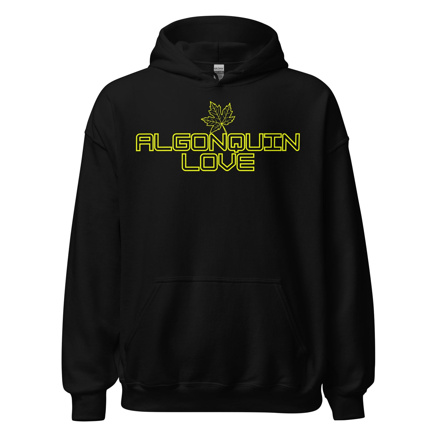 Algonquin Love - Algonquin Park - Bright Yellow Design with Maple Leaf - Quality Unisex Hoodie