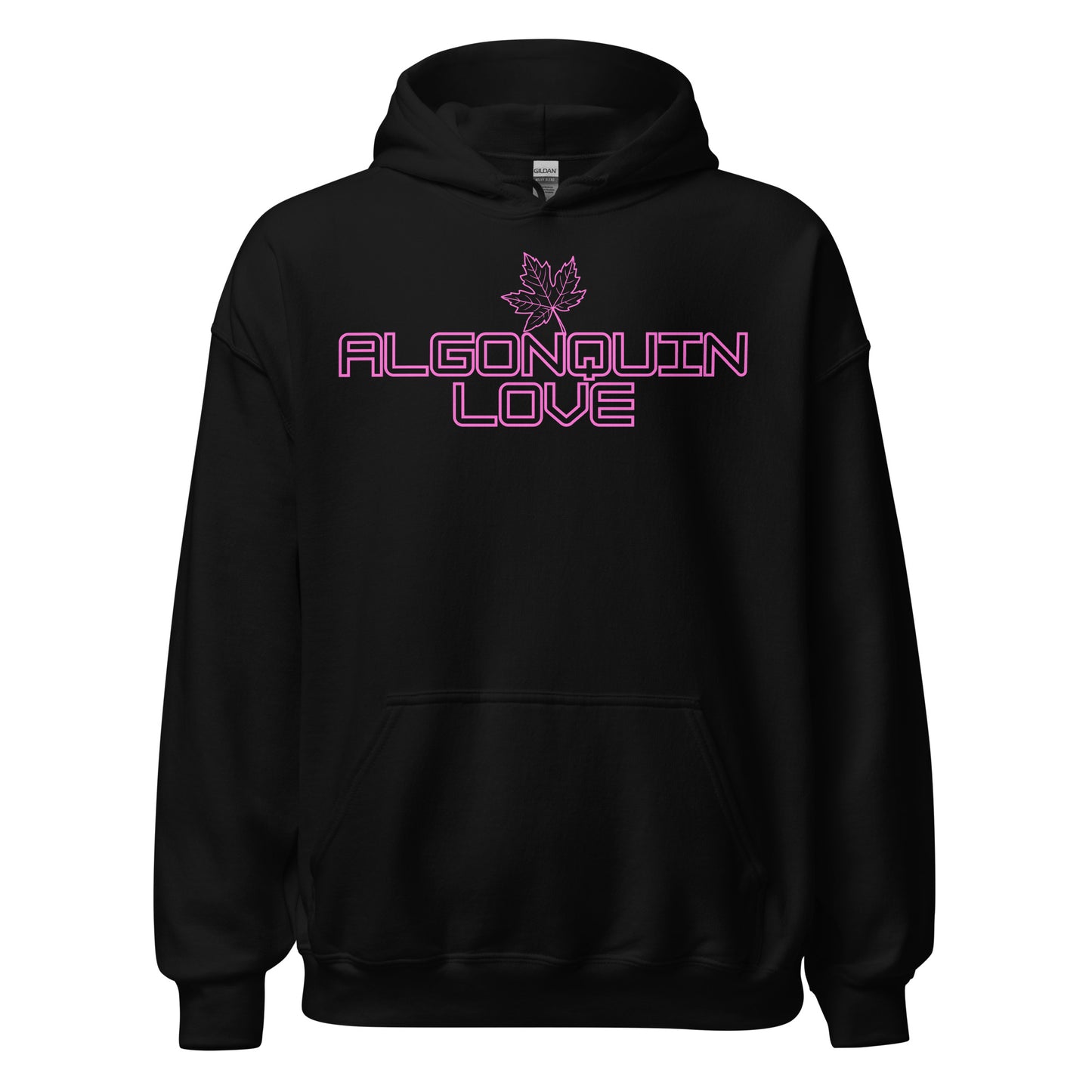 Algonquin Love - Algonquin Park - Bright Pink Design with Maple Leaf - Quality Unisex Hoodie