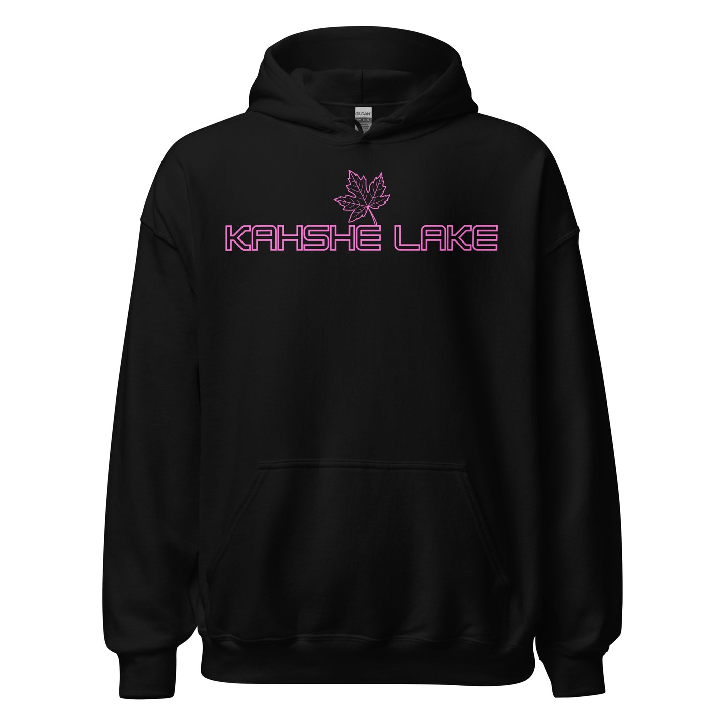 Kahshe Lake - Algonquin Park - Bright Pink Design with Maple Leaf - Quality Unisex Hoodie