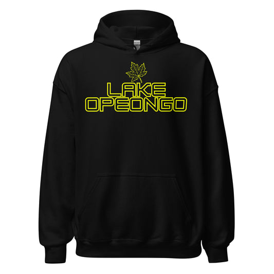 Lake Opeongo - Algonquin Park - Bright Yellow Design with Maple Leaf - Quality Unisex Hoodie