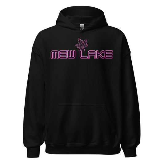 Mew Lake - Algonquin Park - Bright Pink Design with Maple Leaf - Quality Unisex Hoodie