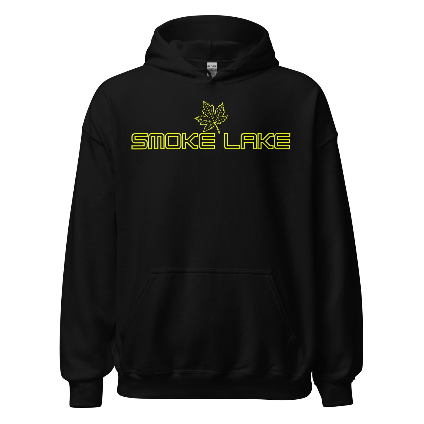 Smoke Lake - Algonquin Park - Bright Yellow Design with Maple Leaf - Quality Unisex Hoodie