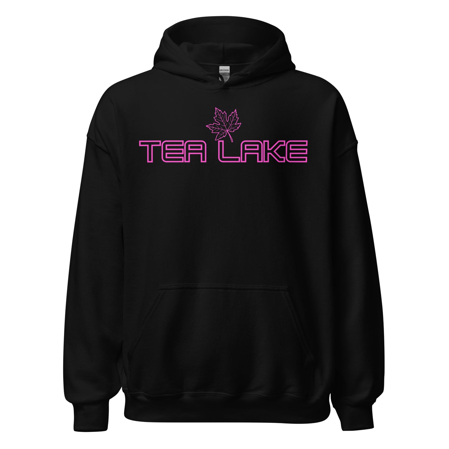 Tea Lake - Algonquin Park - Bright Pink Design with Maple Leaf - Quality Unisex Hoodie
