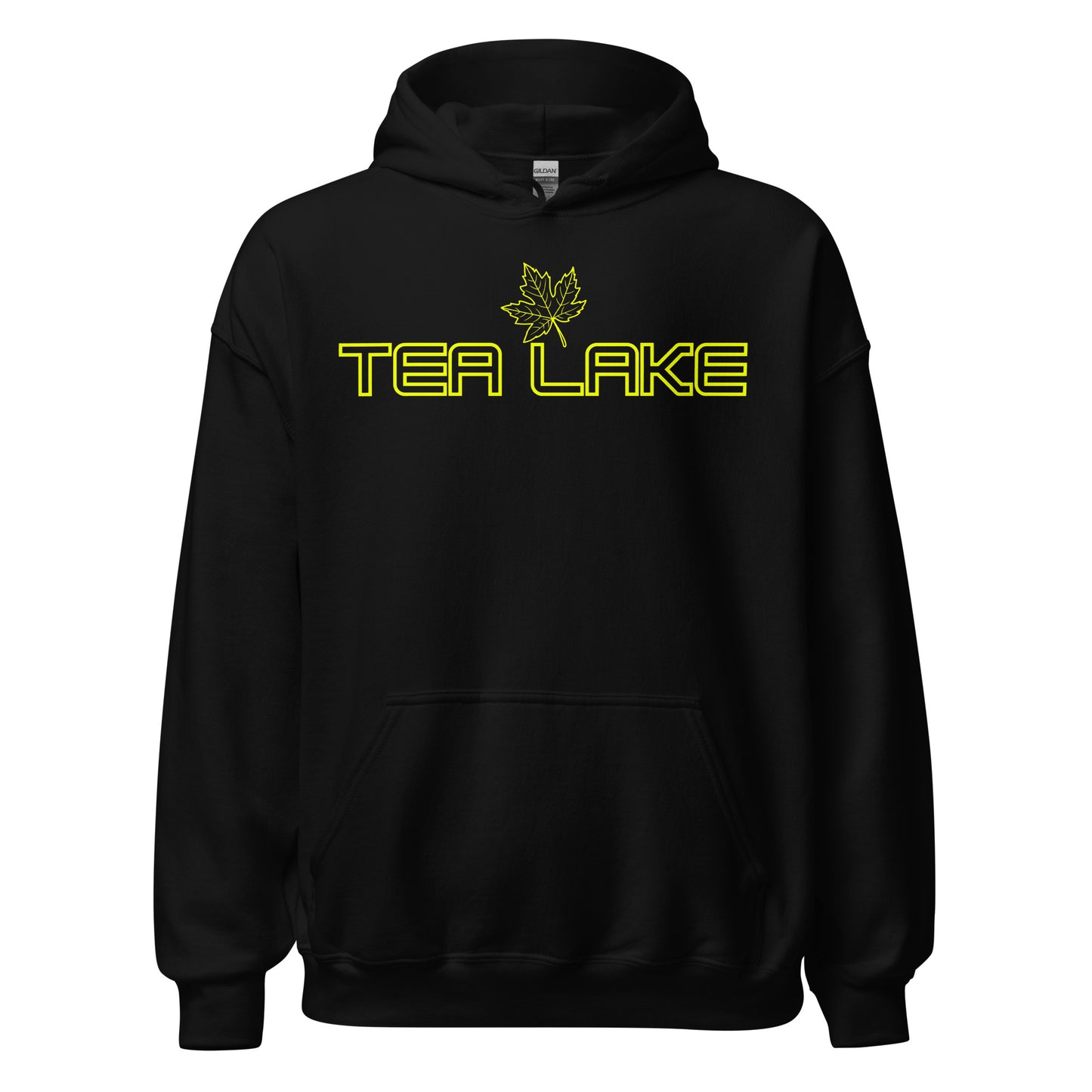 Tea Lake - Algonquin Park - Bright Yellow Design with Maple Leaf - Quality Unisex Hoodie
