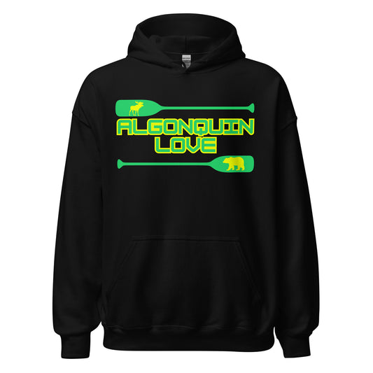 Algonquin Love - Algonquin Park - Bright Green & Yellow Canoe Paddles - Quality Unisex Hoodie