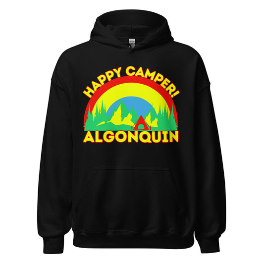 Algonquin Park - Happy Camper - Bright Rainbow Design - Quality Unisex Hoodie
