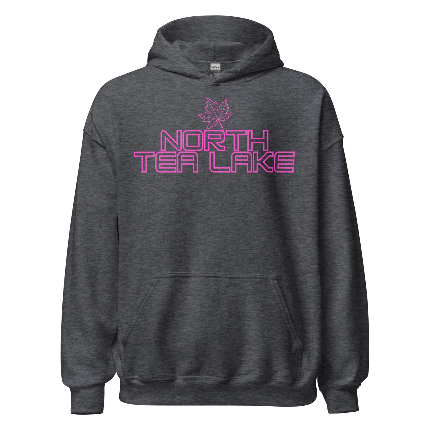 North Tea Lake - Algonquin Park - Bright Pink Design with Maple Leaf - Quality Unisex Hoodie