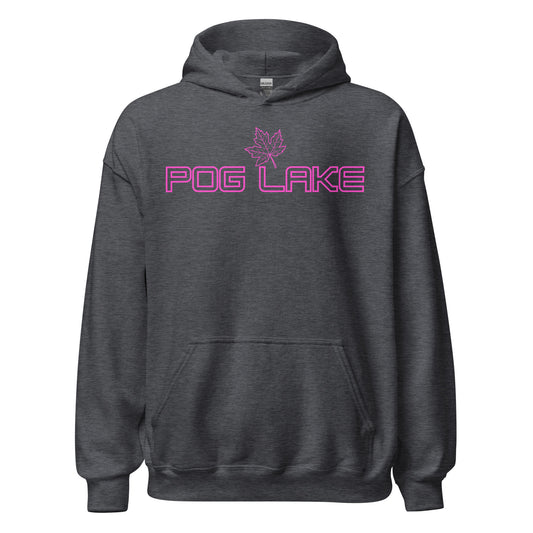 Pog Lake - Algonquin Park - Bright Pink Design with Maple Leaf - Quality Unisex Hoodie