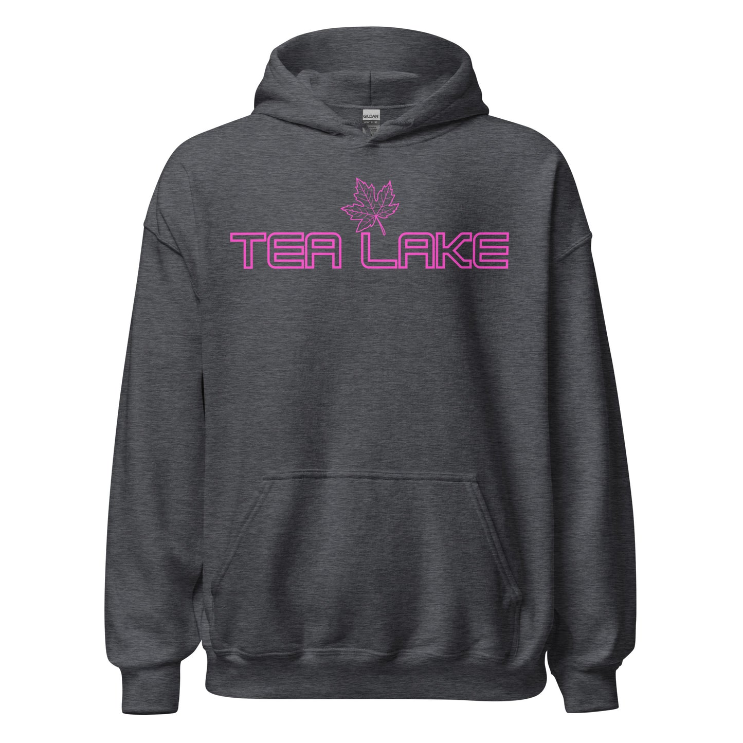 Tea Lake - Algonquin Park - Bright Pink Design with Maple Leaf - Quality Unisex Hoodie