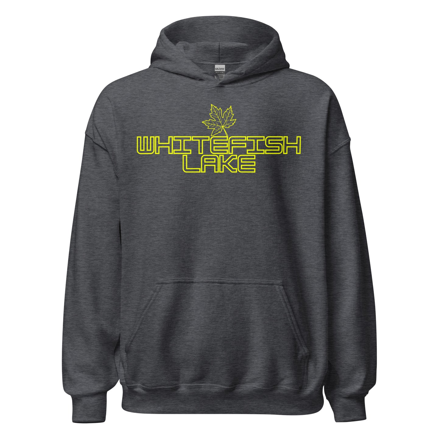 Whitefish Lake - Algonquin Park - Bright Yellow Design with Maple Leaf - Quality Unisex Hoodie
