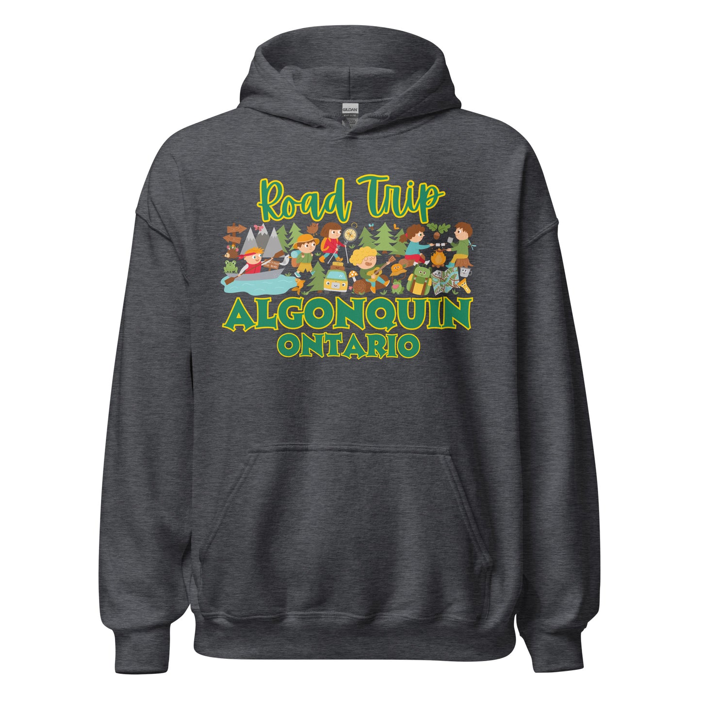 Algonquin Park - Road Trip - Colorful Cartoon Activity Collage - Quality Unisex Hoodie