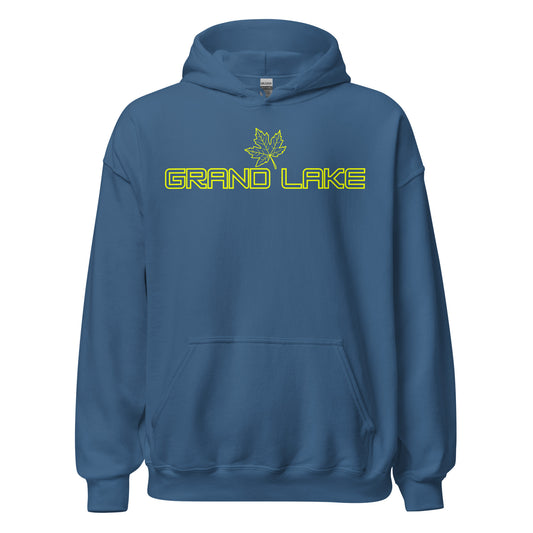 Grand Lake - Algonquin Park - Bright Yellow Design with Maple Leaf - Quality Unisex Hoodie