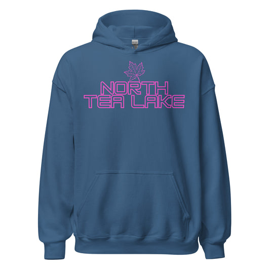 North Tea Lake - Algonquin Park - Bright Pink Design with Maple Leaf - Quality Unisex Hoodie