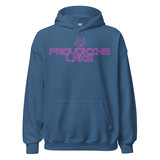 Provoking Lake - Algonquin Park - Bright Pink Design with Maple Leaf - Quality Unisex Hoodie