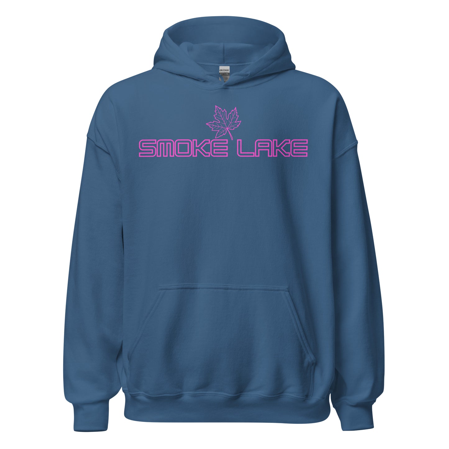 Smoke Lake - Algonquin Park - Bright Pink Design with Maple Leaf - Quality Unisex Hoodie