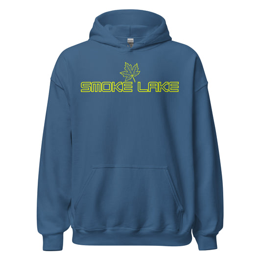 Smoke Lake - Algonquin Park - Bright Yellow Design with Maple Leaf - Quality Unisex Hoodie