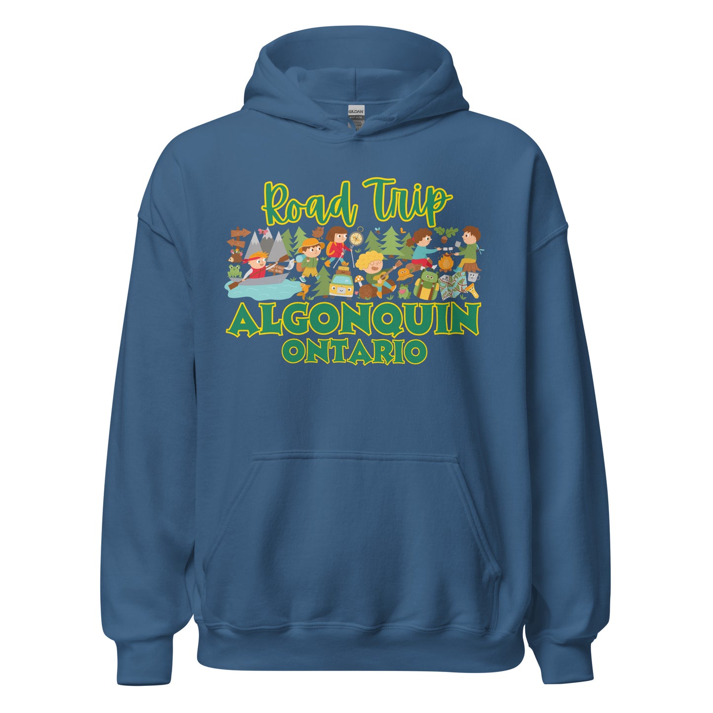 Algonquin Park - Road Trip - Colorful Cartoon Activity Collage - Quality Unisex Hoodie