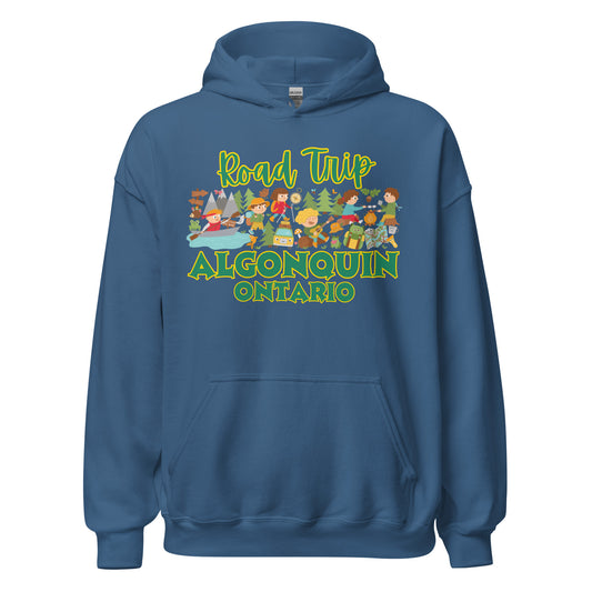 Algonquin Park - Road Trip - Colorful Cartoon Activity Collage - Quality Unisex Hoodie