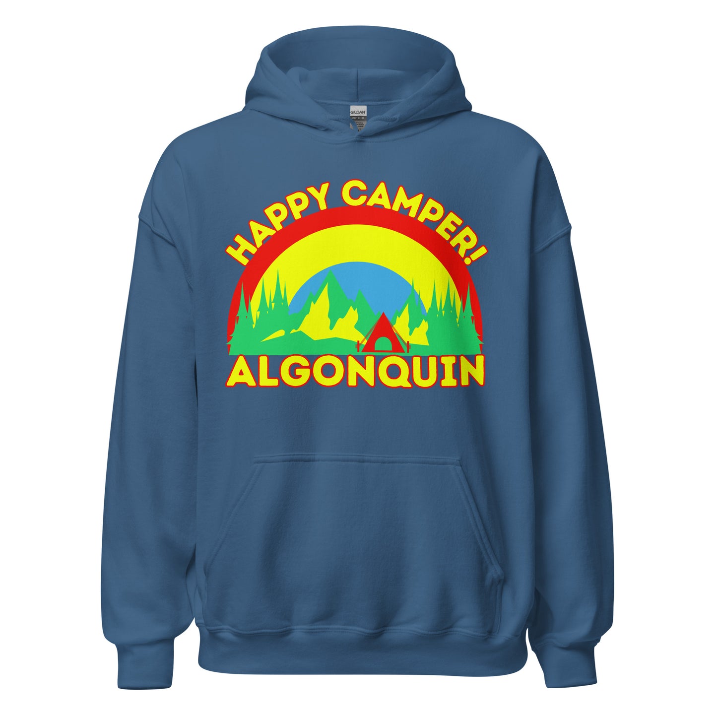 Algonquin Park - Happy Camper - Bright Rainbow Design - Quality Unisex Hoodie