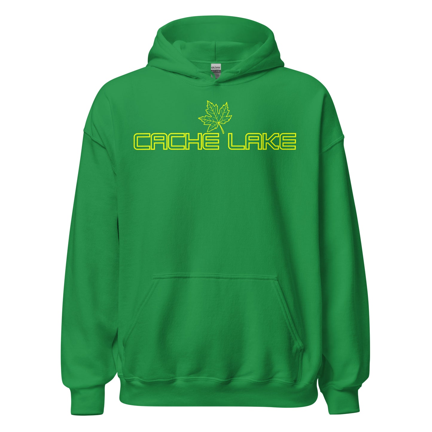 Cache Lake - Algonquin Park - Bright Yellow Design with Maple Leaf - Quality Unisex Hoodie