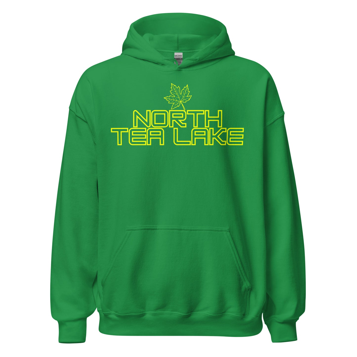 North Tea Lake - Algonquin Park - Bright Yellow Design with Maple Leaf - Quality Unisex Hoodie