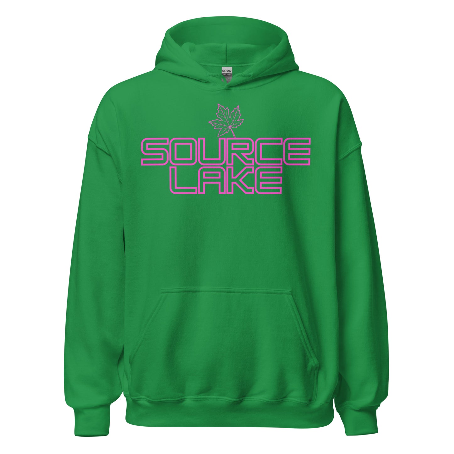 Source Lake - Algonquin Park - Bright Pink Design with Maple Leaf - Quality Unisex Hoodie