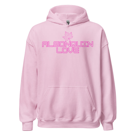 Algonquin Love - Algonquin Park - Bright Pink Design with Maple Leaf - Quality Unisex Hoodie