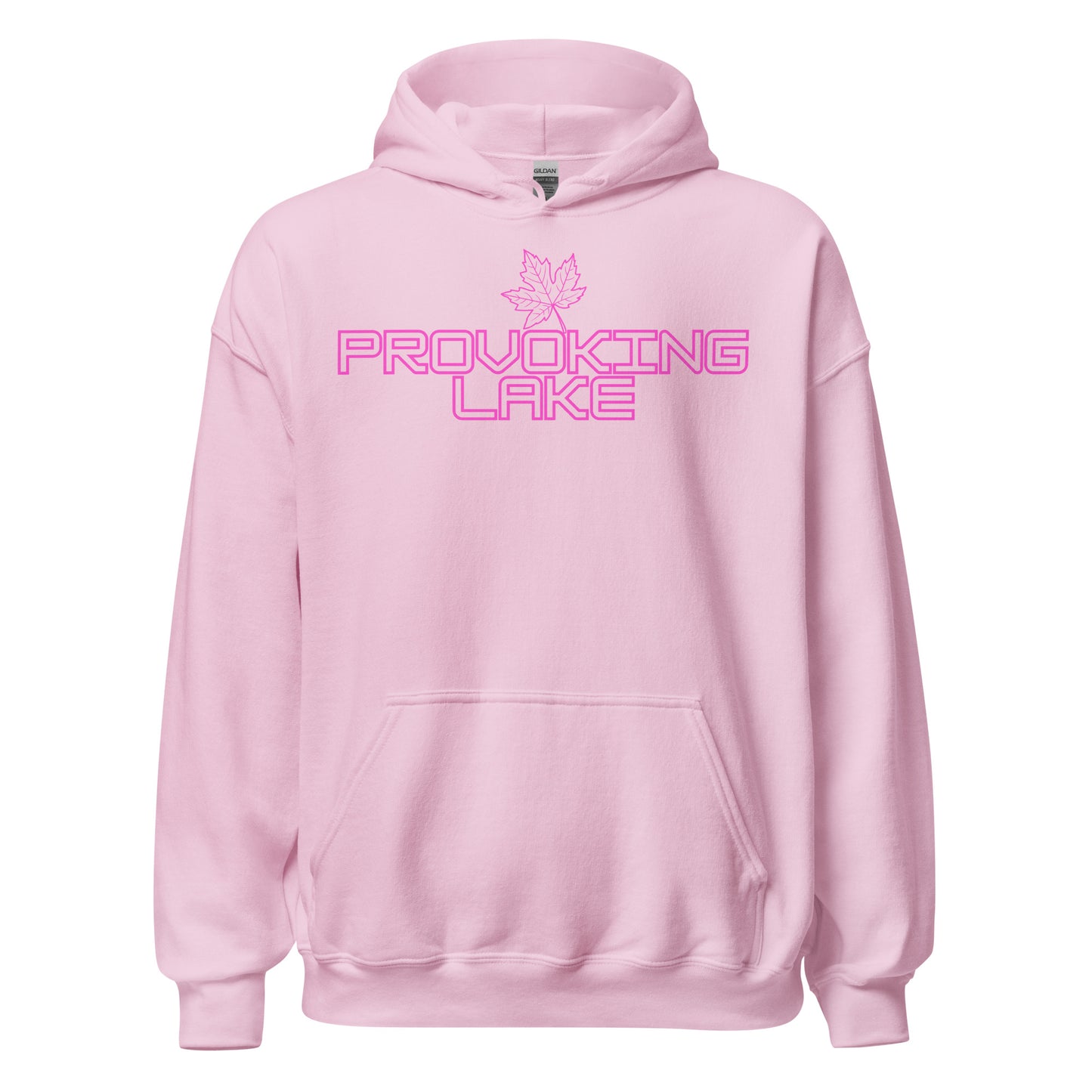 Provoking Lake - Algonquin Park - Bright Pink Design with Maple Leaf - Quality Unisex Hoodie