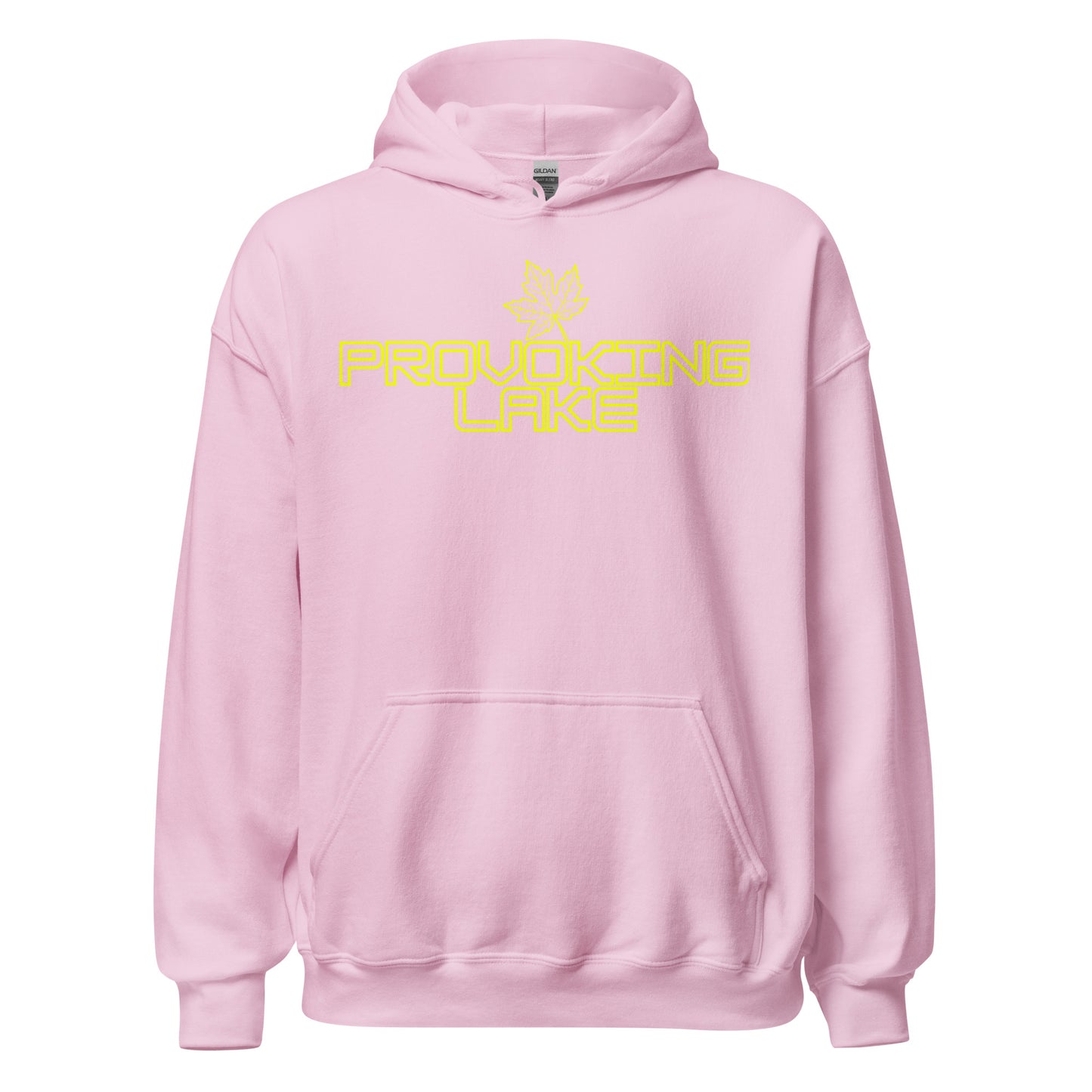 Provoking Lake - Algonquin Park - Bright Yellow Design with Maple Leaf - Quality Unisex Hoodie