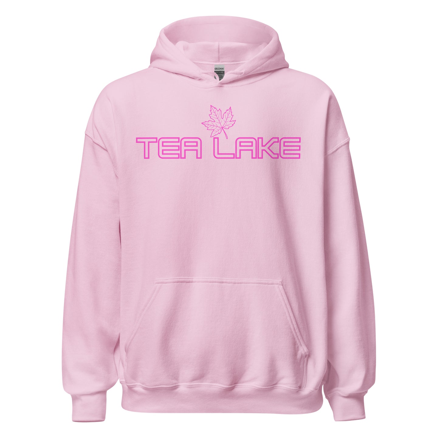 Tea Lake - Algonquin Park - Bright Pink Design with Maple Leaf - Quality Unisex Hoodie