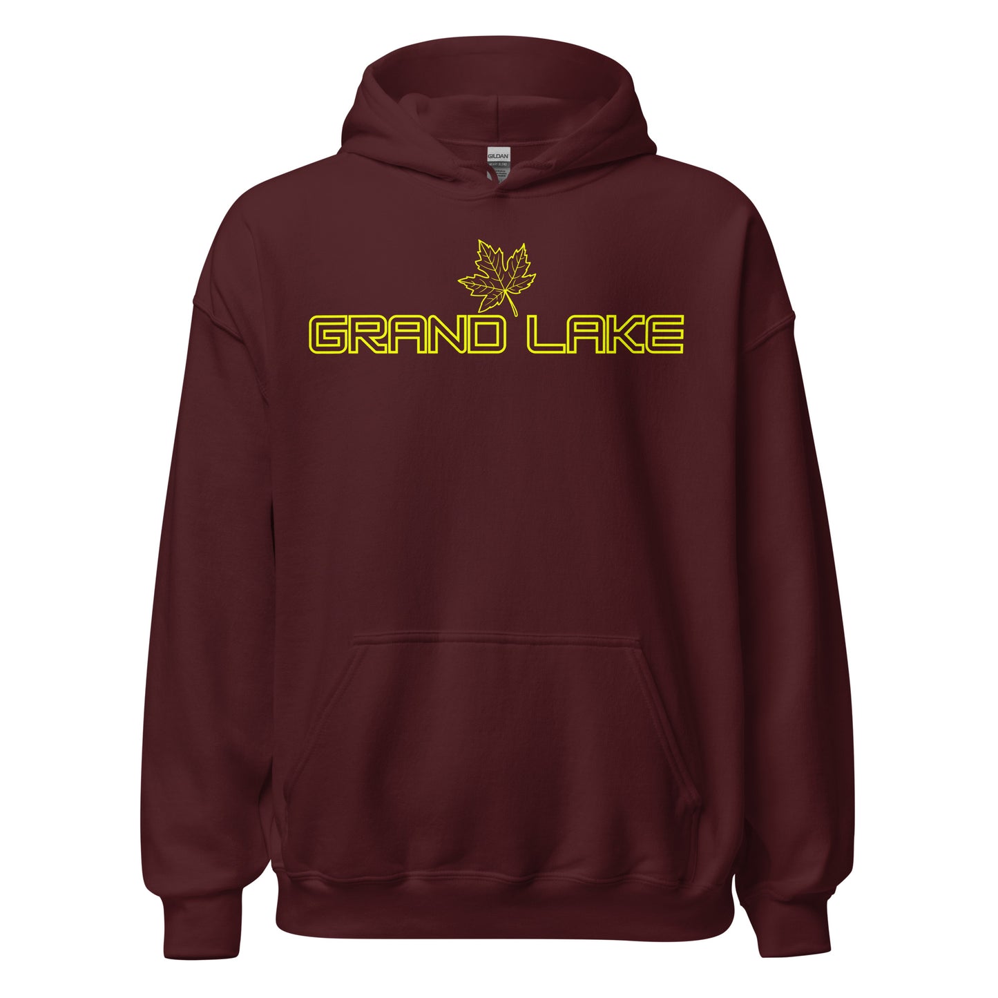 Grand Lake - Algonquin Park - Bright Yellow Design with Maple Leaf - Quality Unisex Hoodie