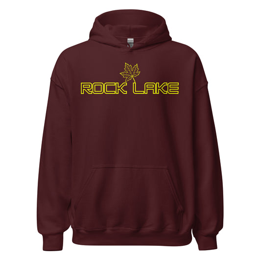 Rock Lake - Algonquin Park - Bright Yellow Design with Maple Leaf - Quality Unisex Hoodie