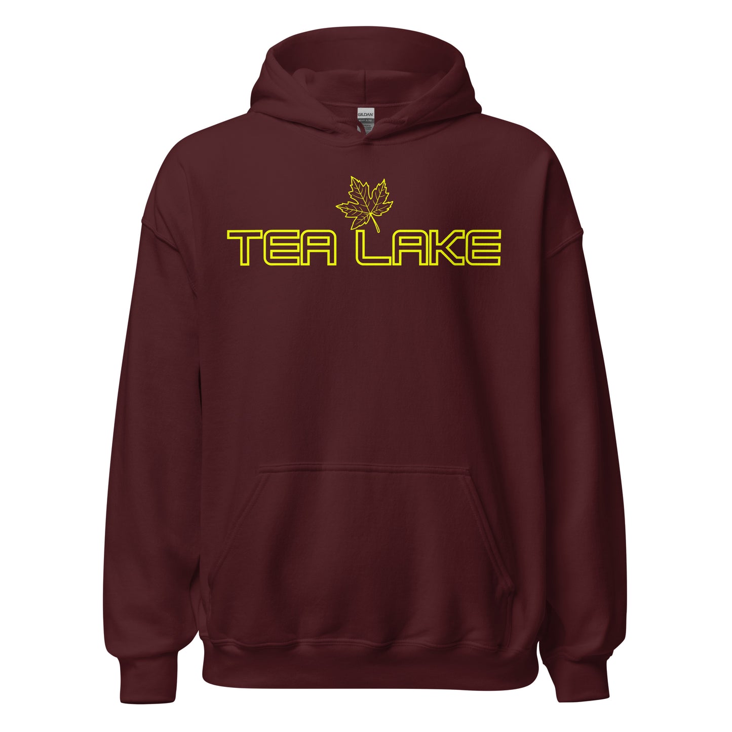 Tea Lake - Algonquin Park - Bright Yellow Design with Maple Leaf - Quality Unisex Hoodie