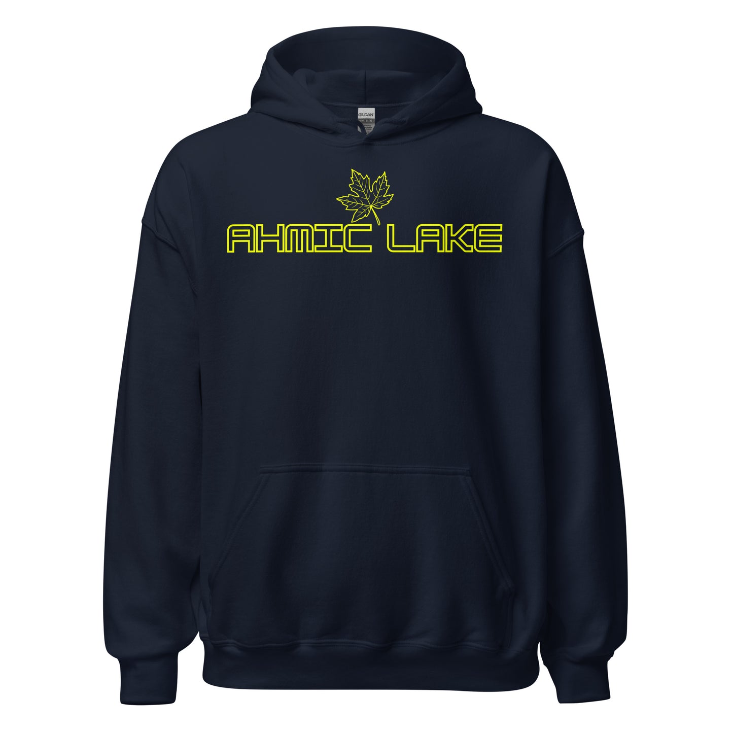 Ahmic Lake - Algonquin Park - Bright Yellow Design with Maple Leaf - Unisex Hoodie