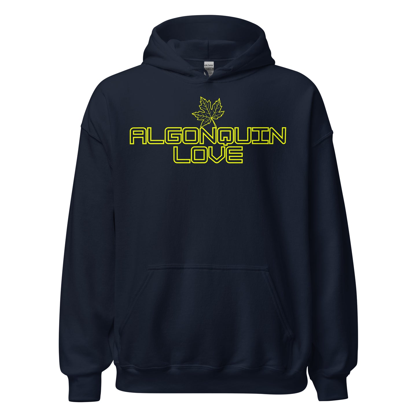 Algonquin Love - Algonquin Park - Bright Yellow Design with Maple Leaf - Quality Unisex Hoodie