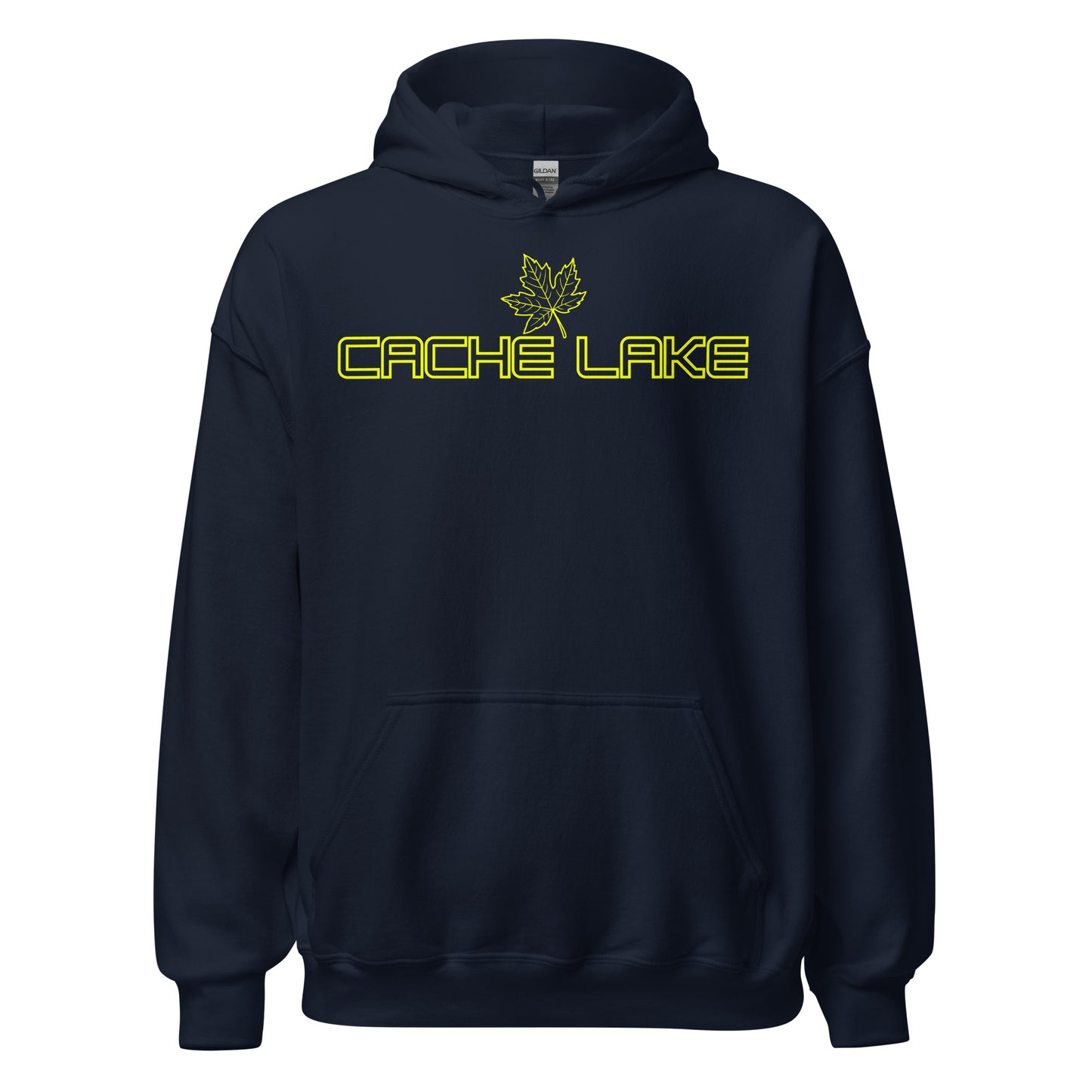 Cache Lake - Algonquin Park - Bright Yellow Design with Maple Leaf - Quality Unisex Hoodie