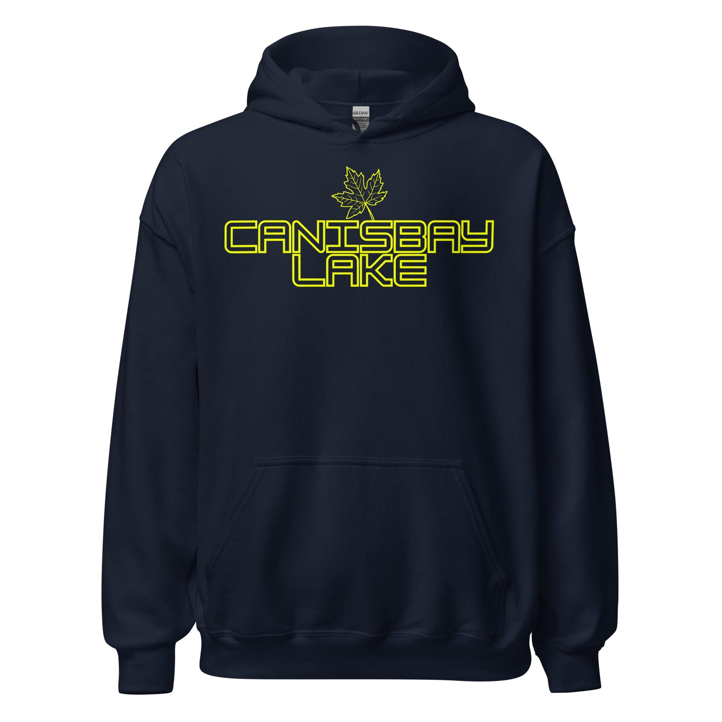 Canisbay Lake - Algonquin Park - Bright Yellow Design with Maple Leaf - Quality Unisex Hoodie