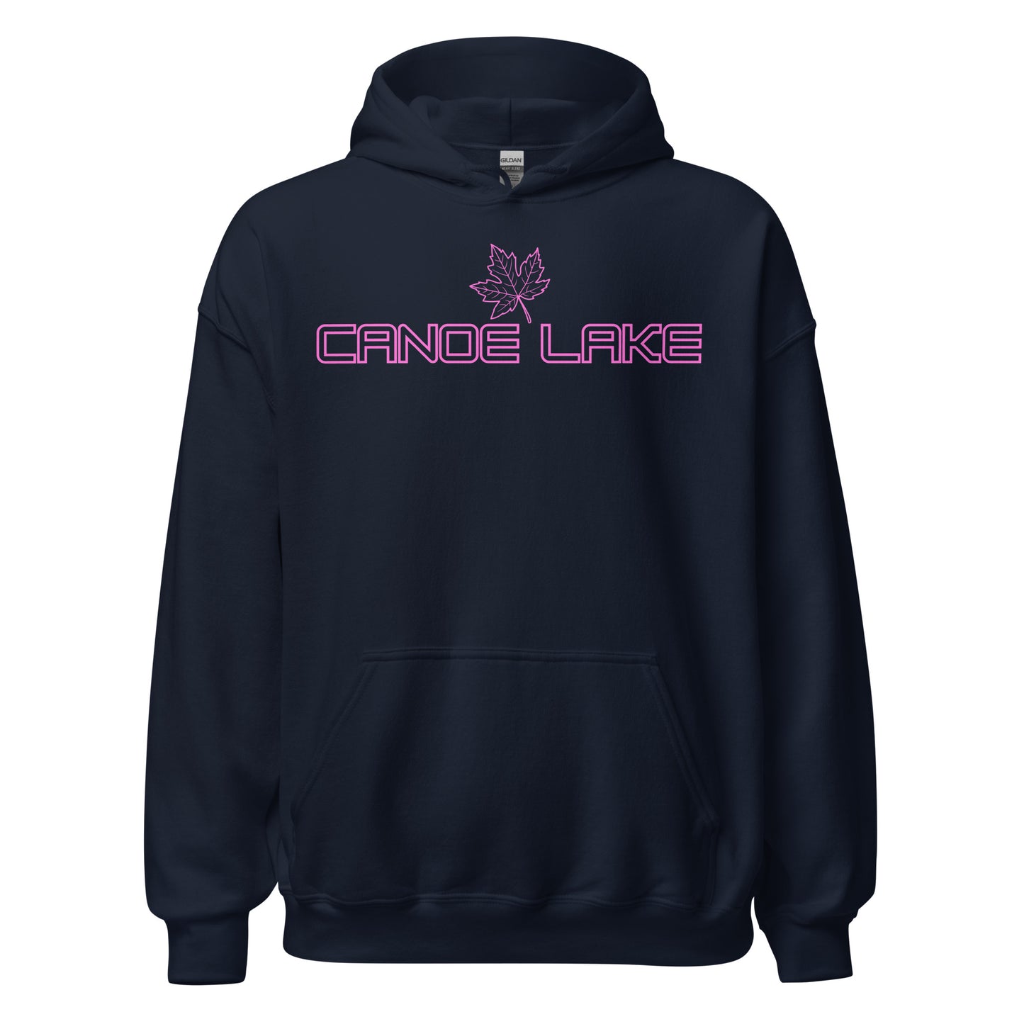 Canisbay Lake - Algonquin Park - Bright Pink Design with Maple Leaf - Quality Unisex Hoodie