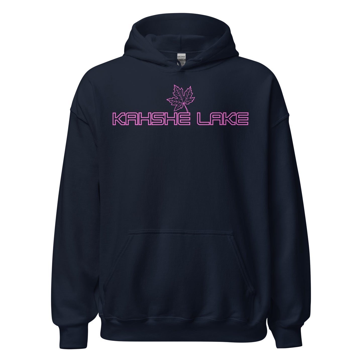 Kahshe Lake - Algonquin Park - Bright Pink Design with Maple Leaf - Quality Unisex Hoodie