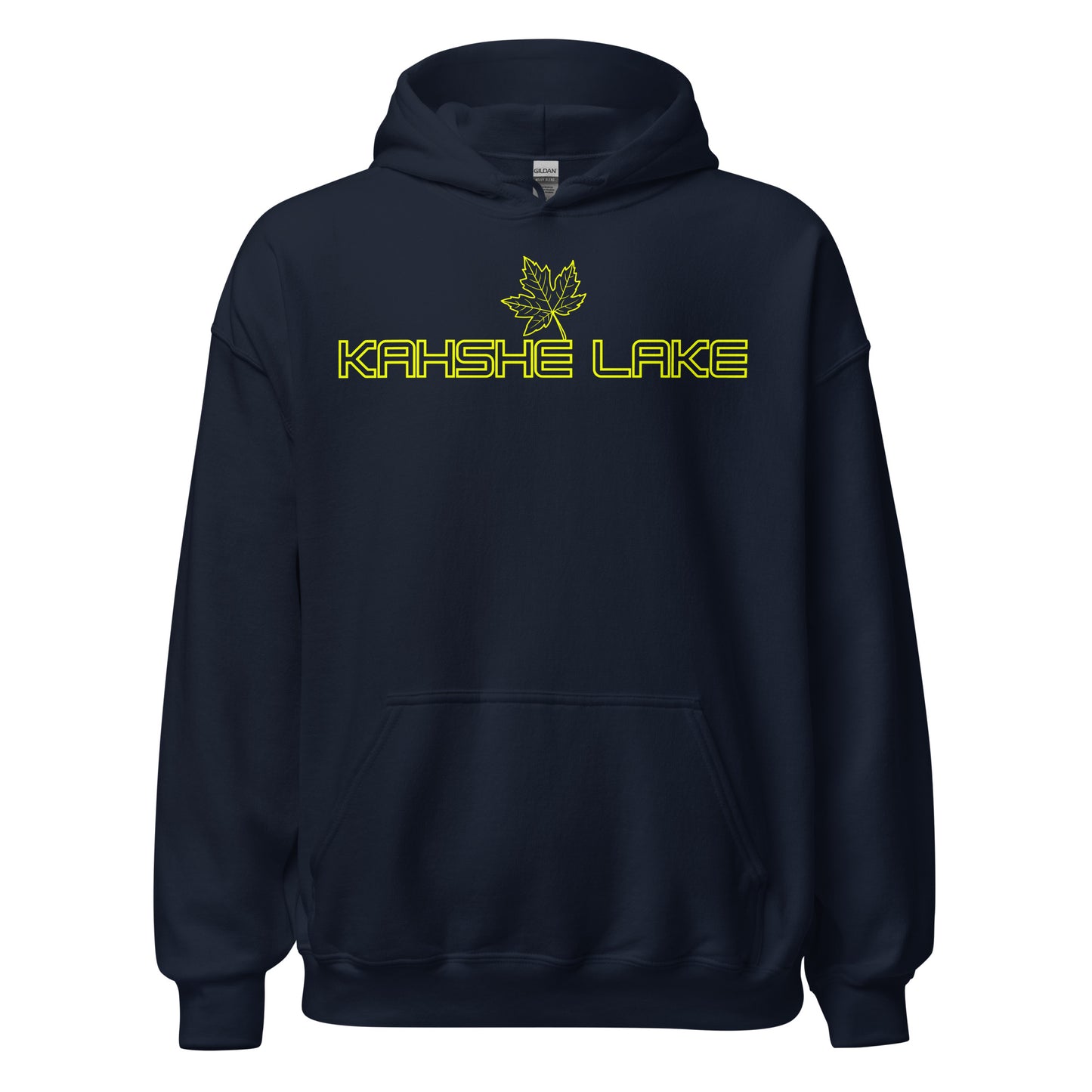 Kahshe Lake - Algonquin Park - Bright Yellow Design with Maple Leaf - Quality Unisex Hoodie