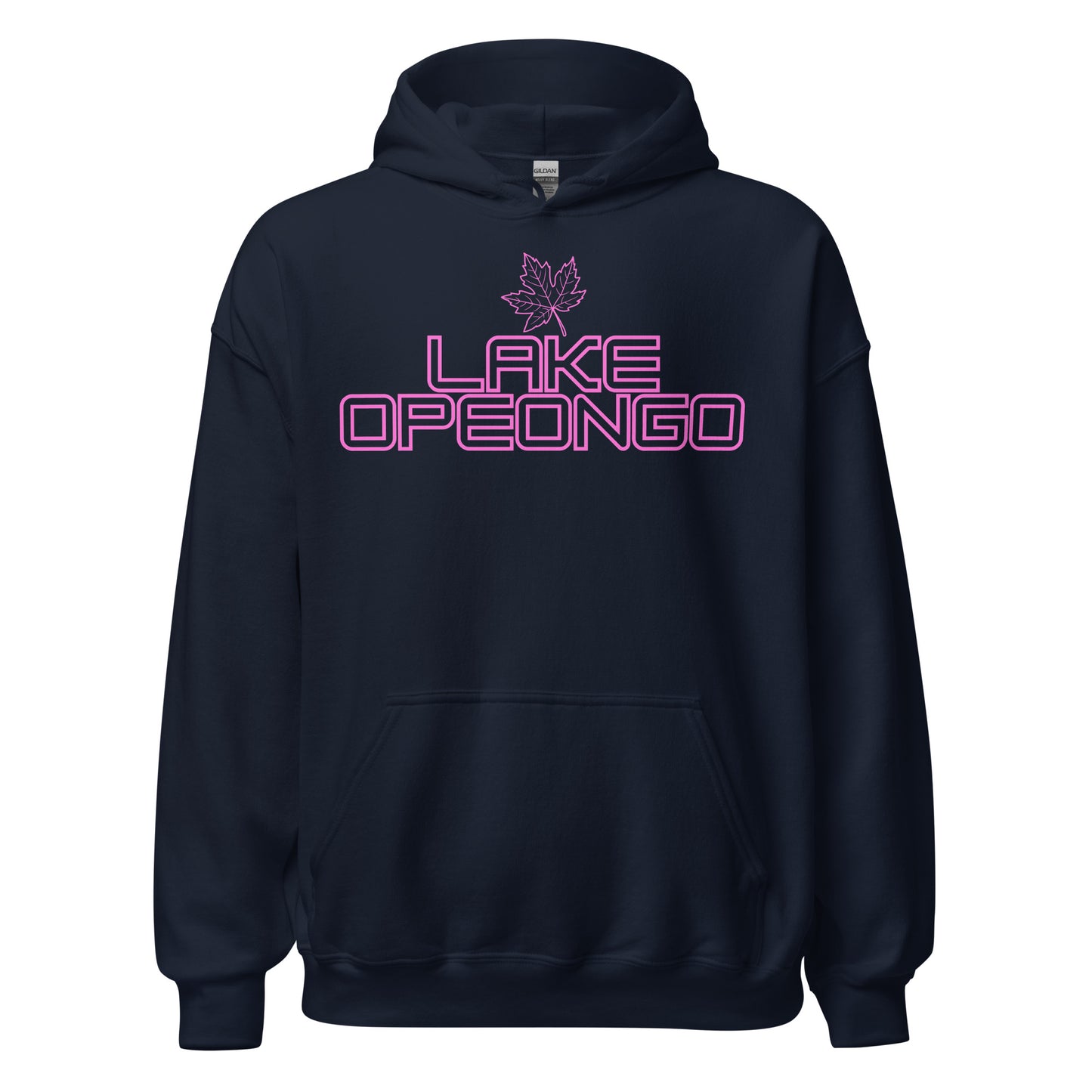 Lake Opeongo - Algonquin Park - Bright Pink Design with Maple Leaf - Quality Unisex Hoodie