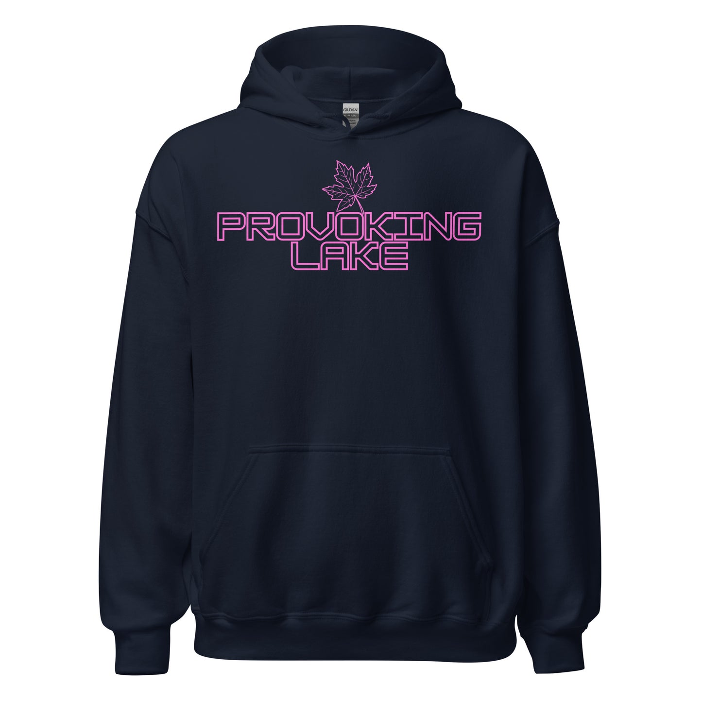 Provoking Lake - Algonquin Park - Bright Pink Design with Maple Leaf - Quality Unisex Hoodie