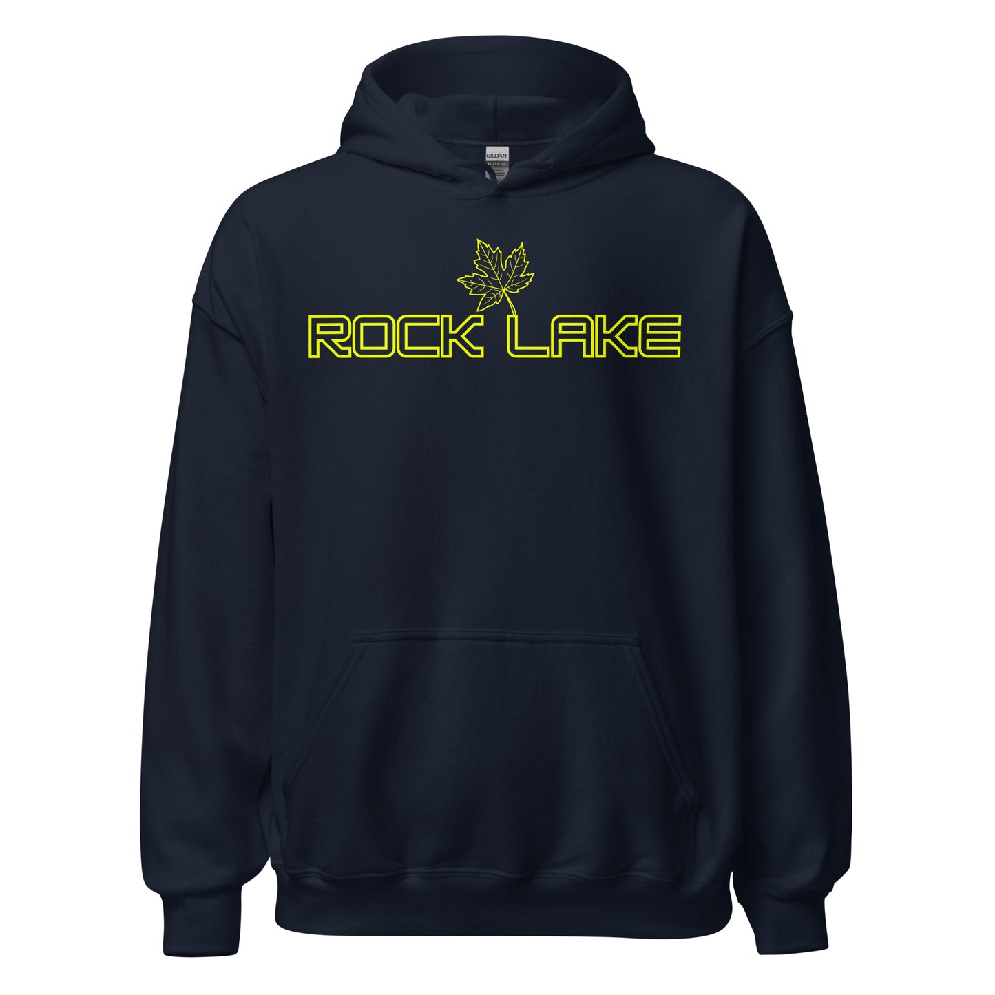 Rock Lake - Algonquin Park - Bright Yellow Design with Maple Leaf - Quality Unisex Hoodie