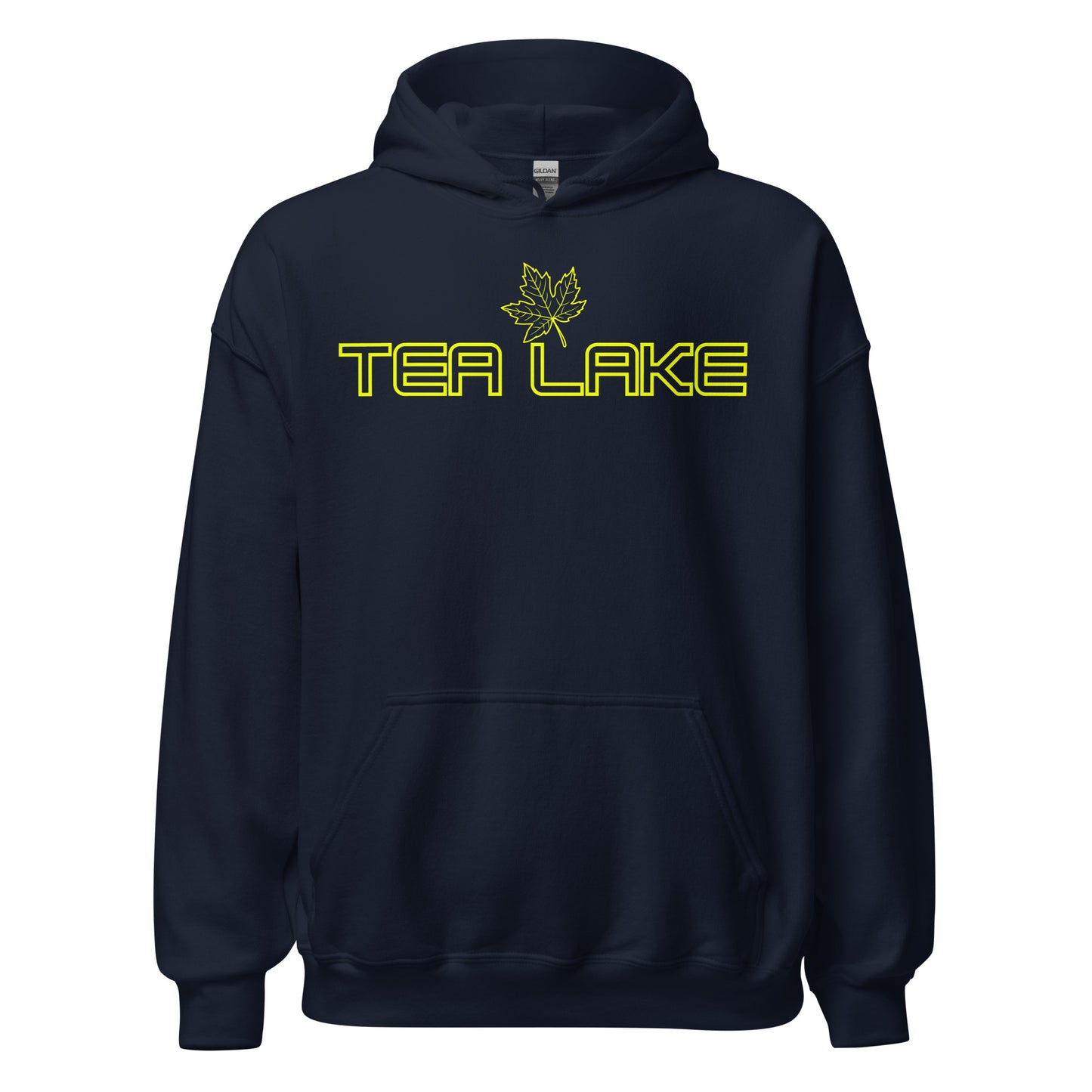 Tea Lake - Algonquin Park - Bright Yellow Design with Maple Leaf - Quality Unisex Hoodie
