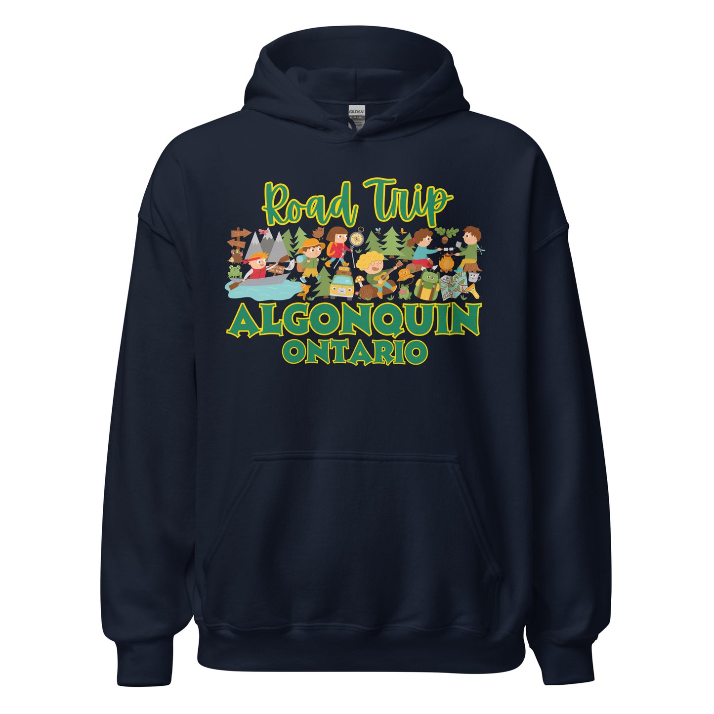 Algonquin Park - Road Trip - Colorful Cartoon Activity Collage - Quality Unisex Hoodie