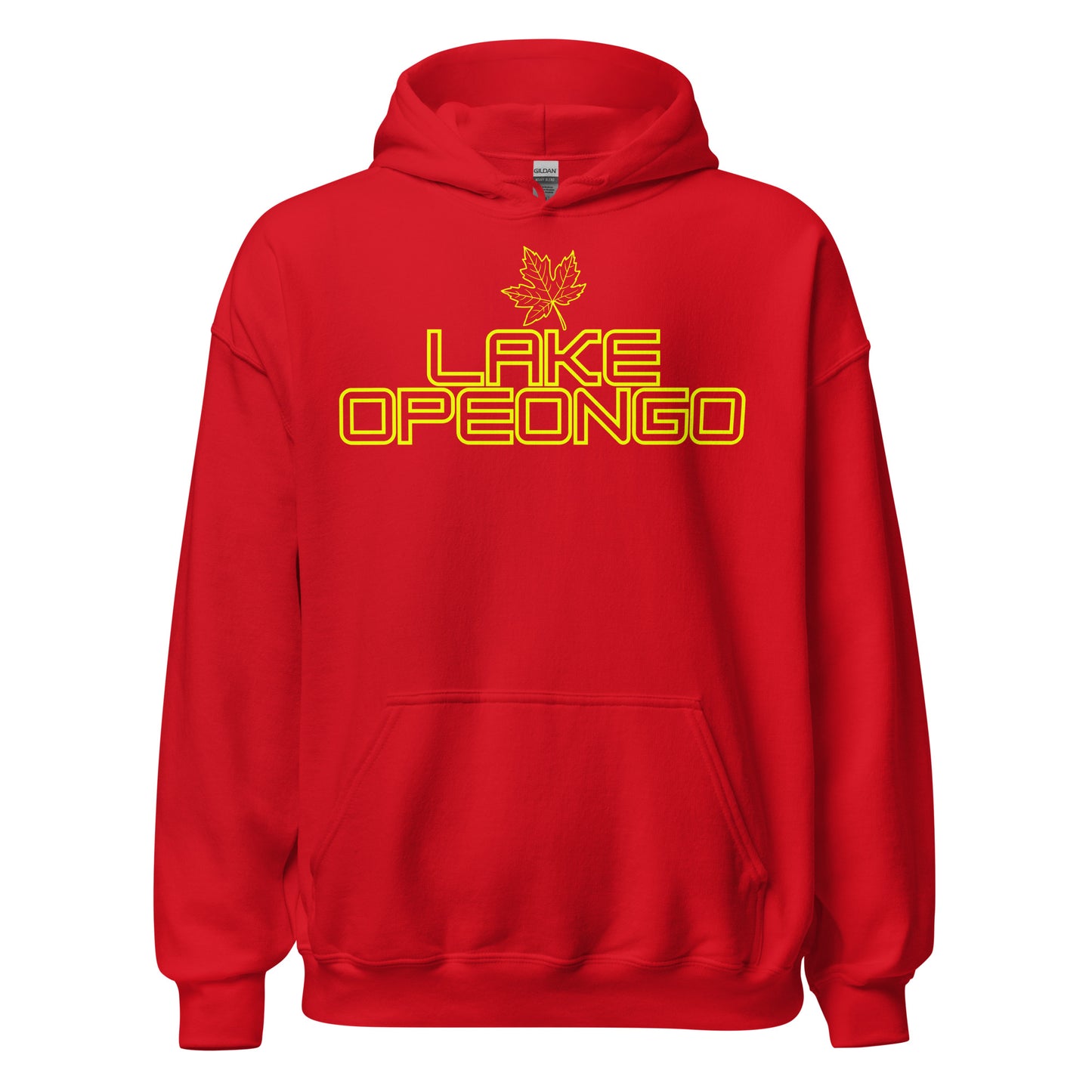 Lake Opeongo - Algonquin Park - Bright Yellow Design with Maple Leaf - Quality Unisex Hoodie